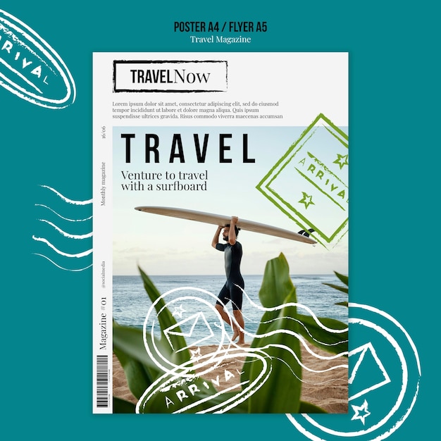 PSD conception de modèle de magazine de voyage