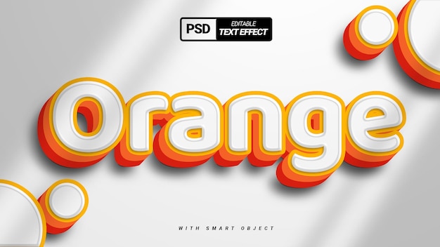 PSD conception de modèle modifiable d'effet de texte simple frais blanc orange 3d