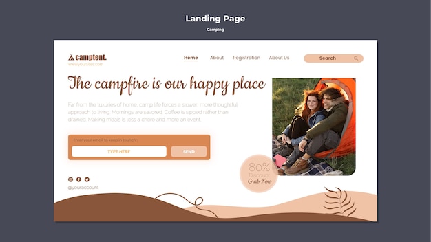 PSD conception de modèle de page de destination de camping