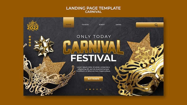 PSD conception de modèle de page de destination de carnaval réaliste