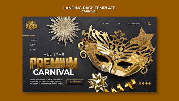 Conception de modèle de page de destination de carnaval réaliste