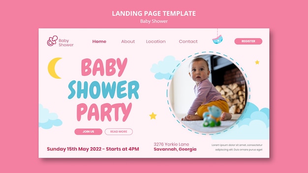 PSD conception de modèle de page de destination de douche de bébé