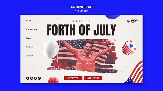 Conception de modèle de page de destination du 4 juillet