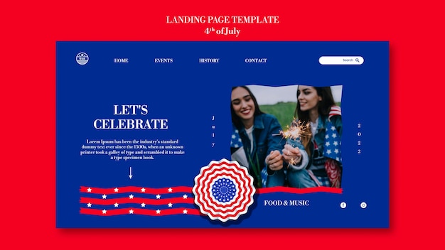 Conception de modèle de page de destination du 4 juillet