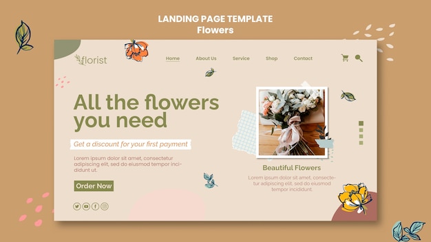 PSD conception de modèle de page de destination de fleurs