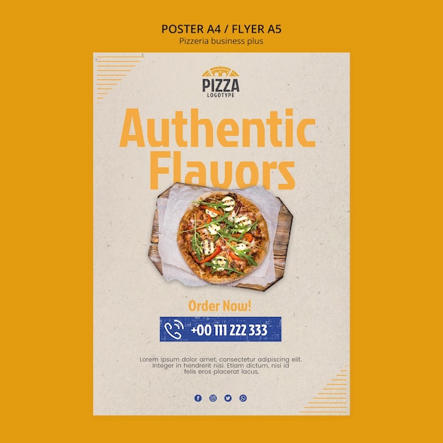 PSD conception de modèle de pizzeria design plat