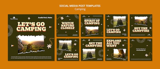PSD conception de modèle de publication instagram de camping