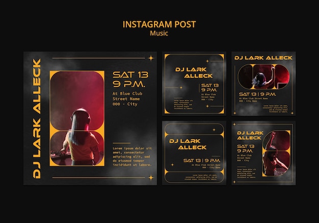 PSD conception de modèle de publication instagram de musique