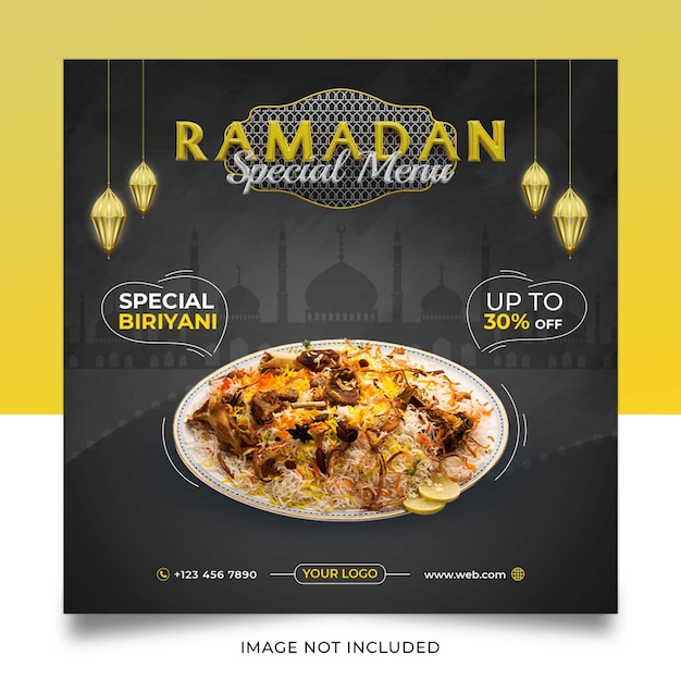 Conception de modèle de publication sur les médias sociaux du menu spécial Ramadan Biriyani