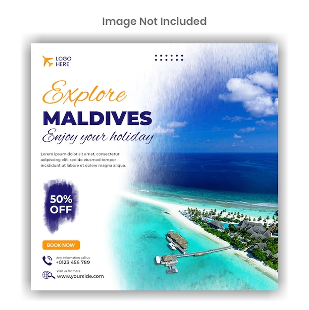 PSD conception de modèle de publication sur les médias sociaux ou instagram de l'agence de voyage des maldives