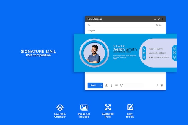 Conception de modèle de signature d'e-mail de concept créatif ou pied de page d'e-mail et couverture personnelle des médias sociaux