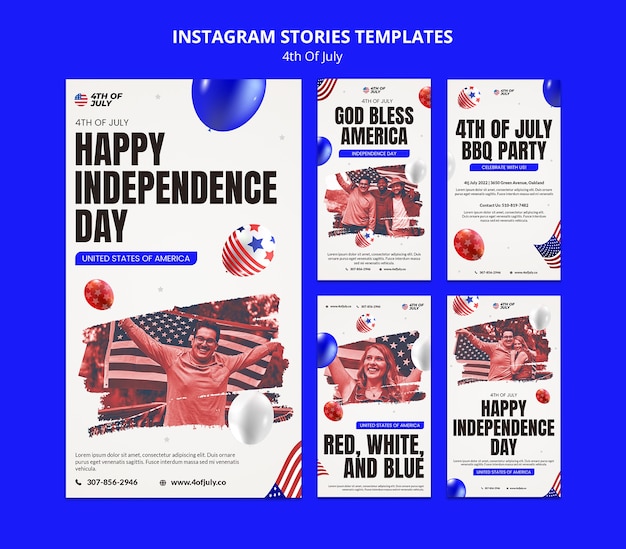 PSD conception de modèles d'histoires instagram du 4 juillet
