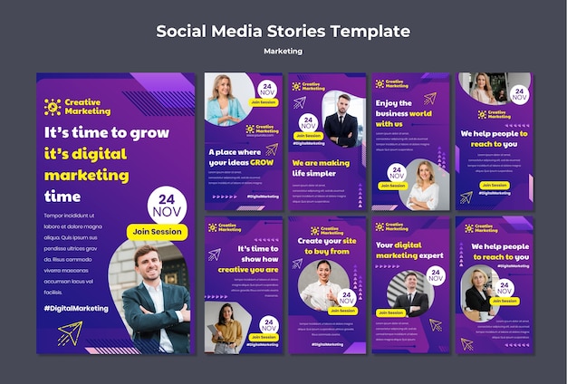 Conception de modèles d'histoires instagram marketing dégradé