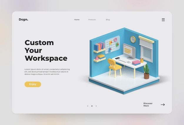 PSD conception de page de destination avec salle isométrique 3d