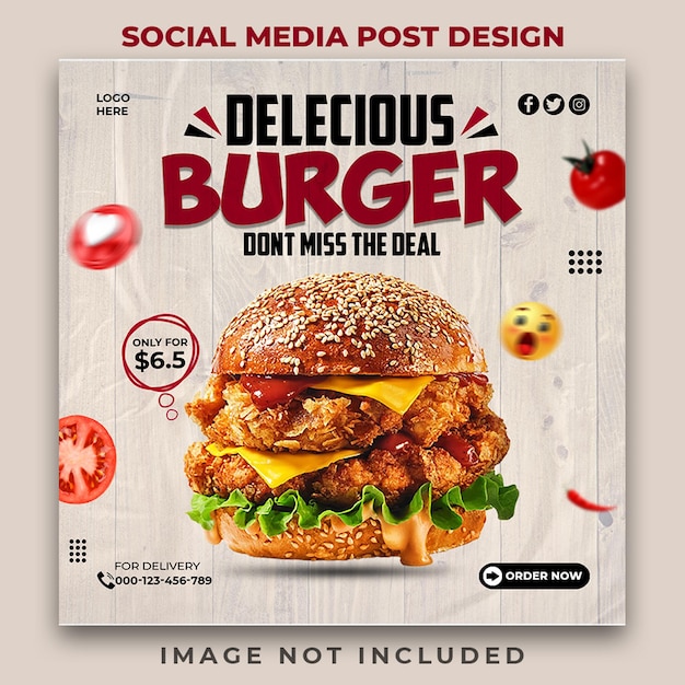 Conception De Poste De Bannière De Médias Sociaux Pour Le Menu Special Delicious Burger Et La Restauration Rapide