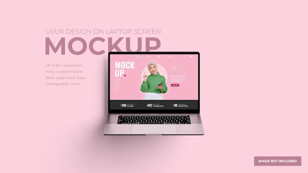 Conception de présentation UI UX sur maquette d'écran d'ordinateur portable MacBook réaliste flottant rose
