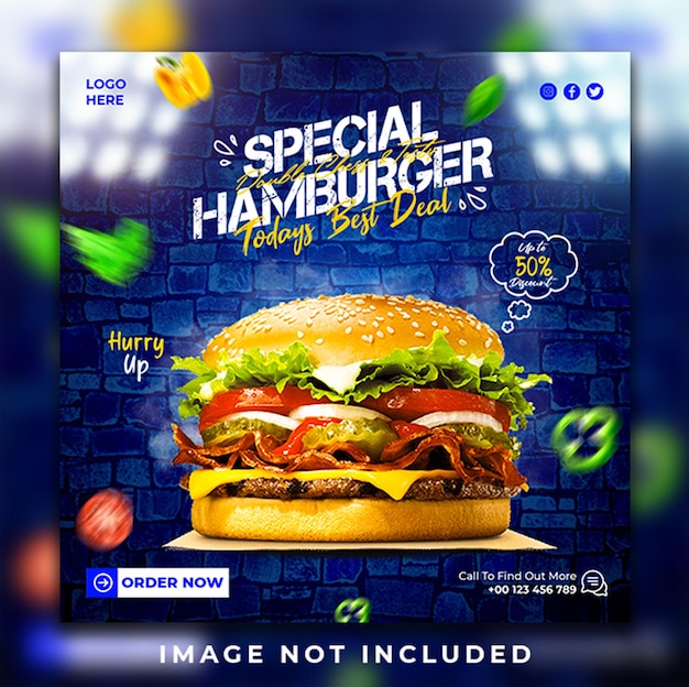 Conception De Publication De Bannière De Promotion De Médias Sociaux Special Hot Delicious Hamburger Food