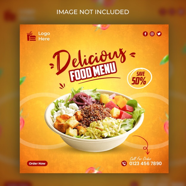 Conception de publication instagram de médias sociaux de menu de nourriture délicieuse pour le restaurant