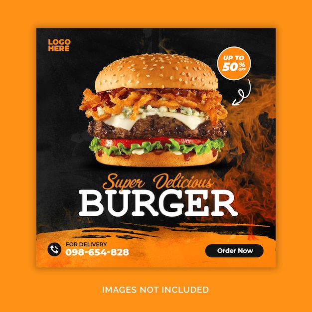 Conception De Publication Instagram Super Délicieux Burger Alimentaire