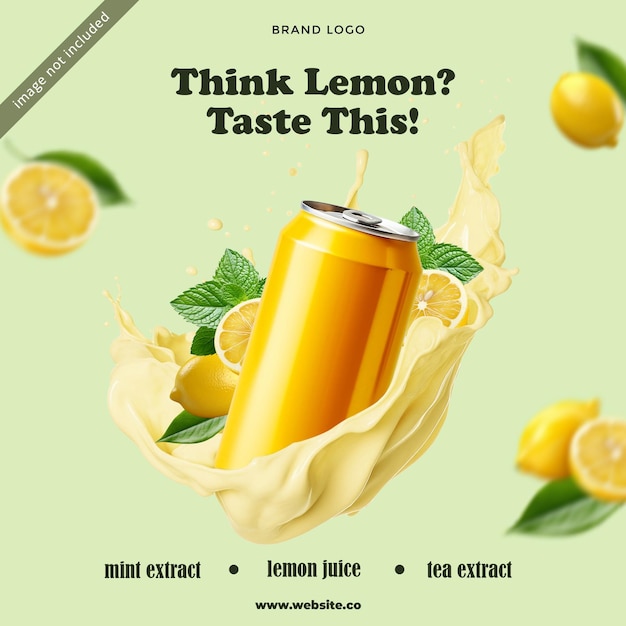 Conception de publication de médias sociaux de produit de boisson à la menthe et au citron PSD
