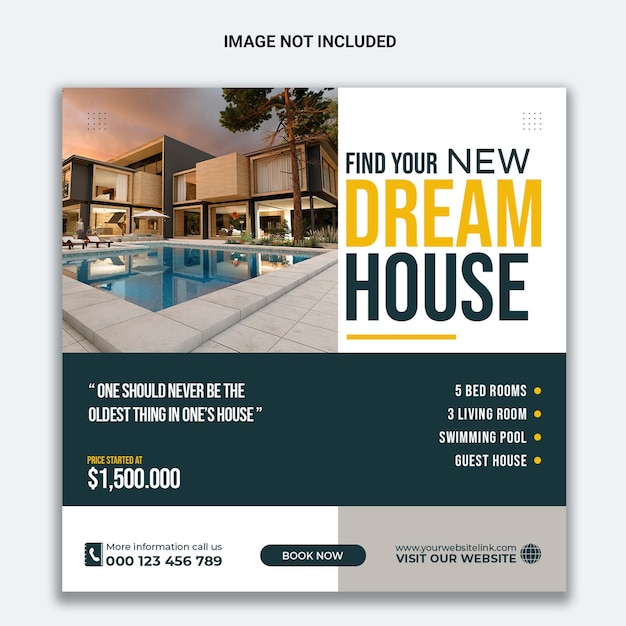 PSD conception de publication sur les réseaux sociaux dream house