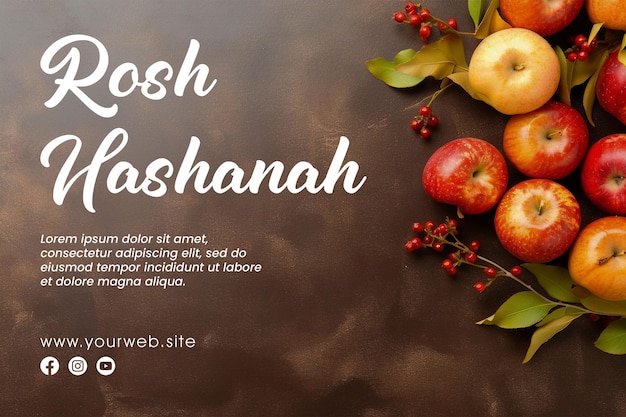 PSD conception de publication sur les réseaux sociaux de rosh hashanah avec fond de pomme