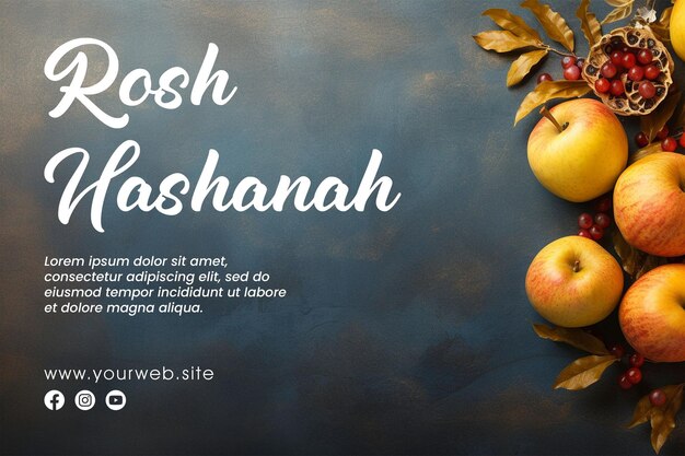 PSD conception de publication sur les réseaux sociaux de rosh hashanah avec fond de pomme