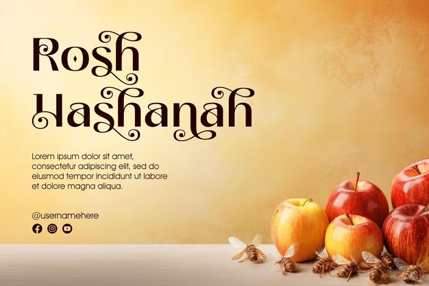 PSD conception de rosh hashanah avec fond de pomme
