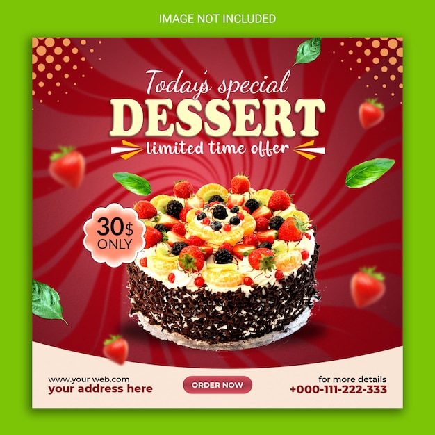 PSD conception spéciale de publication de médias sociaux de dessert.