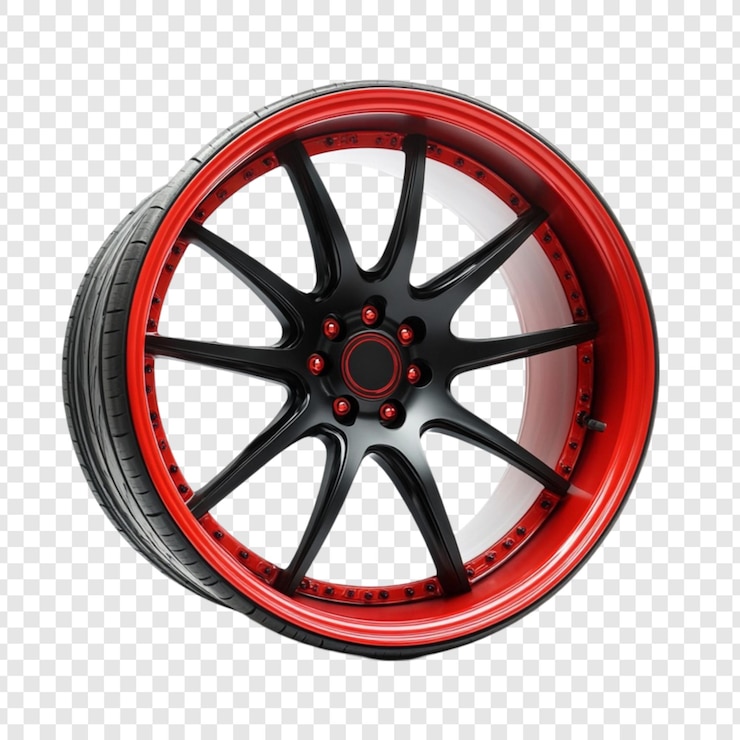 PSD conception sportive de roue de jante de voiture rouge et noire