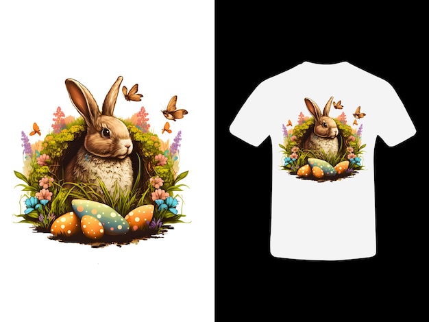 PSD conception de t-shirt de lapin de pâques