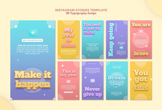 Conception de typographie 3d histoires instagram