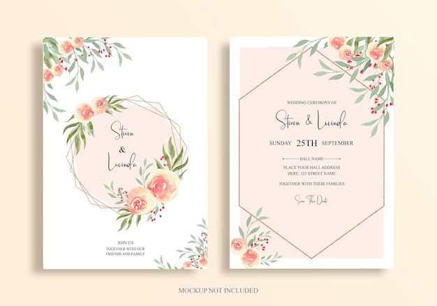 Conceptions de modèles de cartes d'invitation de fleurs de belles roses aquarelles PSD