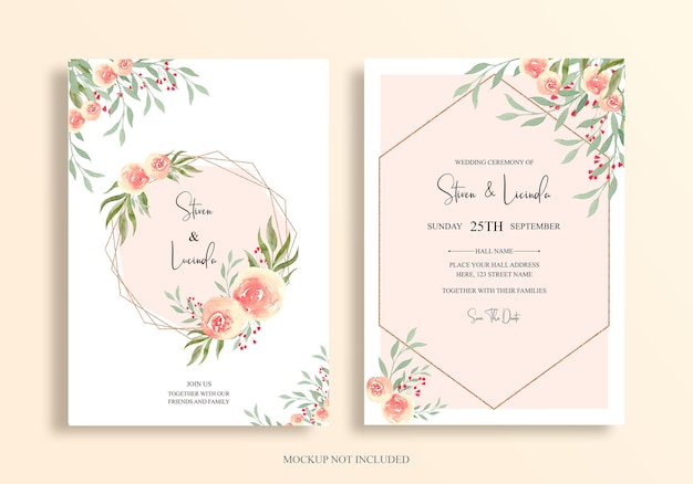 PSD conceptions de modèles de cartes d'invitation de fleurs de belles roses aquarelles psd