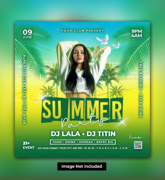 Conceptions de modèles de flyers de fête de nuit d'été psd