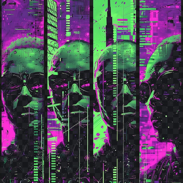 PSD les conceptions psd du panneau néon et l'art cyberpunk visuels accrocheurs et les actifs numériques transparents 4096px