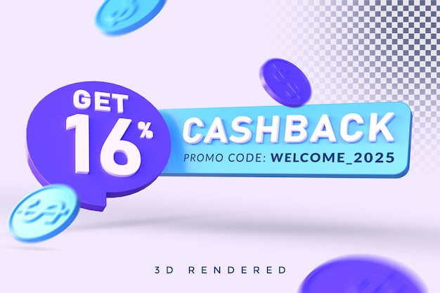 Concepto aislado de renderizado 3d de reembolso del 16 por ciento con fondo alfa