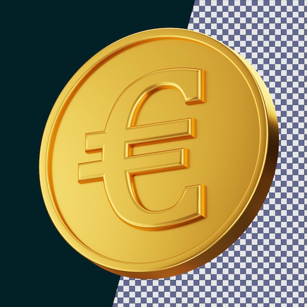 Concepto aislado de representación 3d de moneda de euro de oro con efecto de material de oro brillante