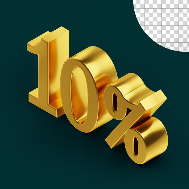 Concepto aislado de representación 3d de signo de 10 por ciento