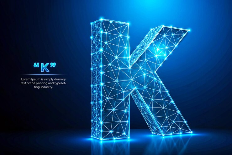 PSD concepto del alfabeto k tecnología futurista abstracta color azul diseño de estilo poli bajo