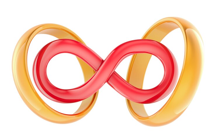 PSD el concepto de amor infinito el signo infinito con anillos de boda rendering 3d aislado sobre un fondo transparente