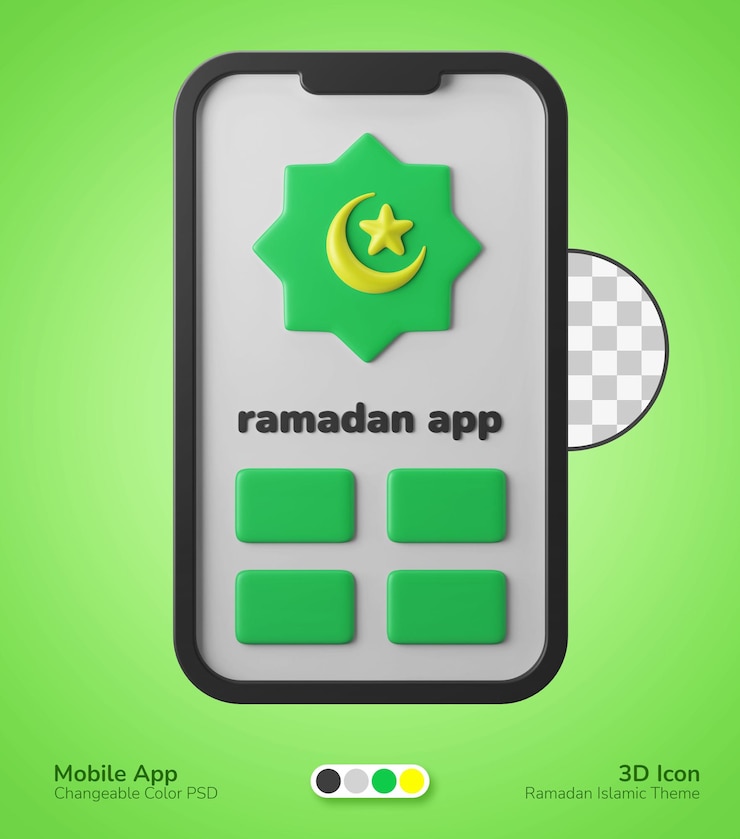 PSD concepto de aplicación móvil de ramadán ilustración de icono 3d tema islámico
