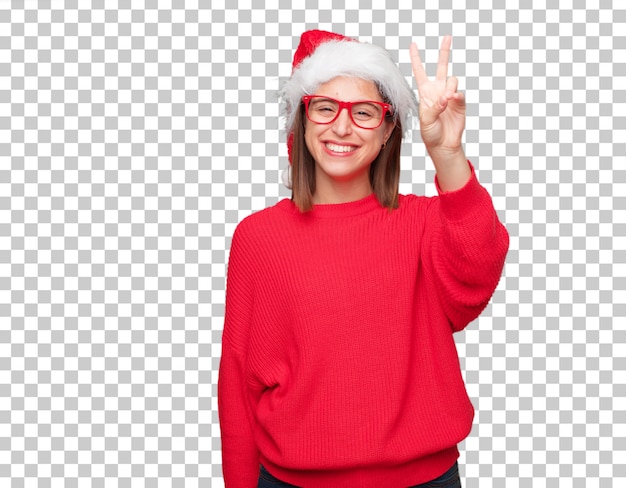 PSD concepto bonito joven de la navidad de la mujer. fondo editable