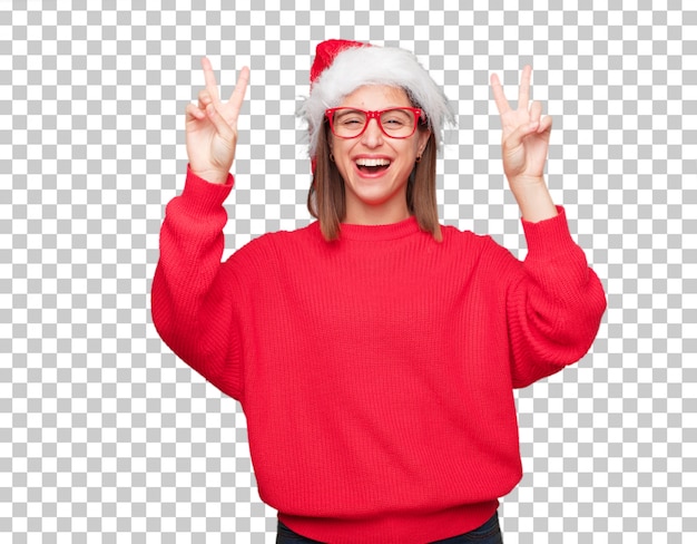 PSD concepto bonito joven de la navidad de la mujer. fondo editable