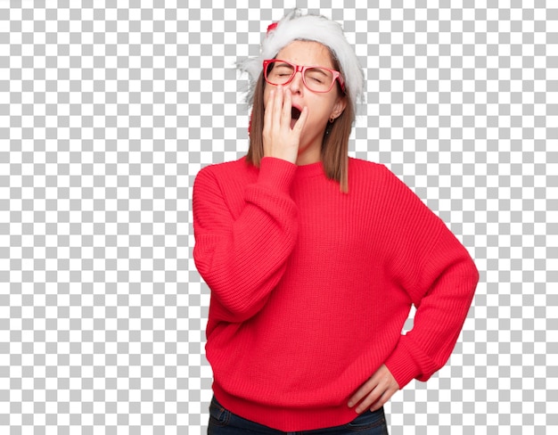 PSD concepto bonito joven de la navidad de la mujer. fondo editable