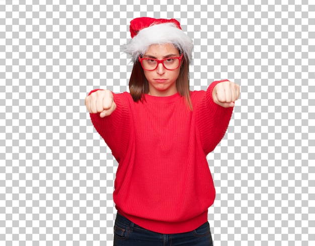 Concepto bonito joven de la Navidad de la mujer. fondo editable