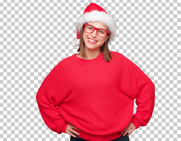 PSD concepto bonito joven de la navidad de la mujer. fondo editable