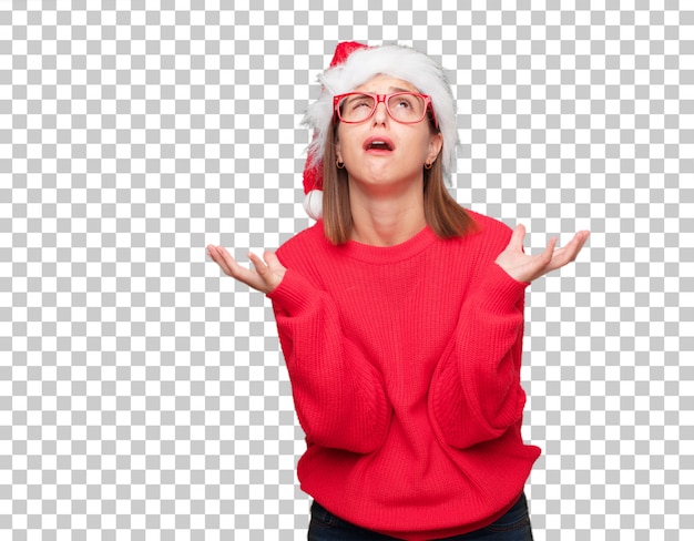 PSD concepto bonito joven de la navidad de la mujer. fondo editable