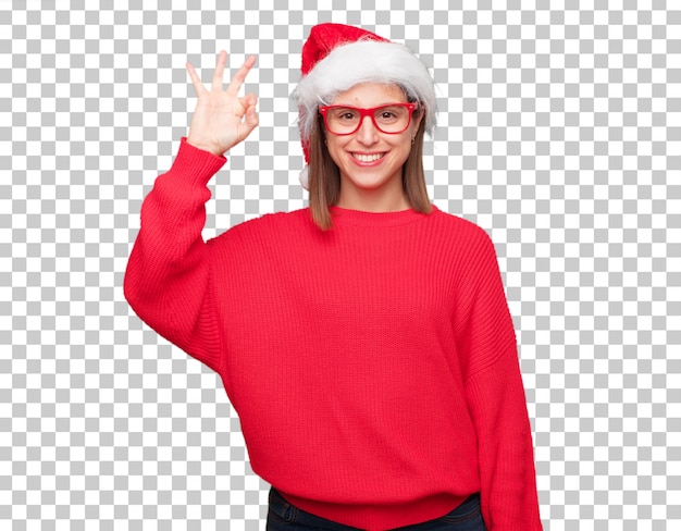 Concepto bonito joven de la navidad de la mujer. fondo editable