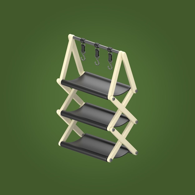 concepto de campamento icono vectorial 3D conjunto de rack en fondo verde